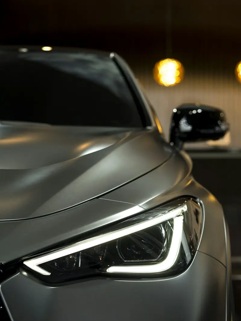 Headlight close-up on a clean car