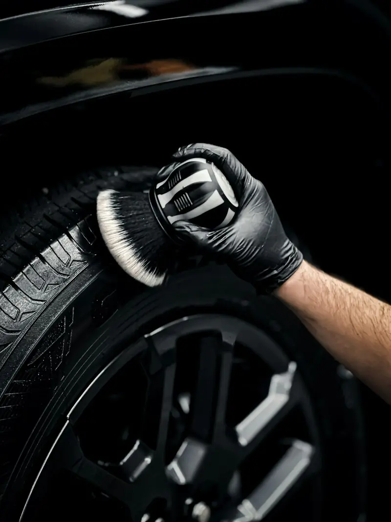 Tire cleaned with a detailing brush